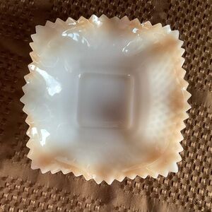 Vintage Fenton White Milk Glass Gold Ruffled Edge Square Dish